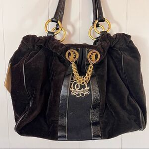 JUICY COUTURE Brown Velour Black Patent Leather DAYDREAMER Bag Handbag Purse